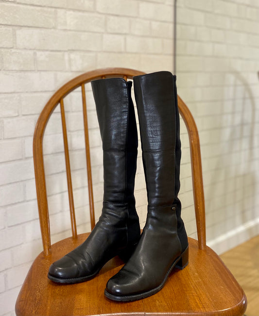 STUART WEITZMAN  flat Knee High Leather and stretch Boots / US6.5-EU37