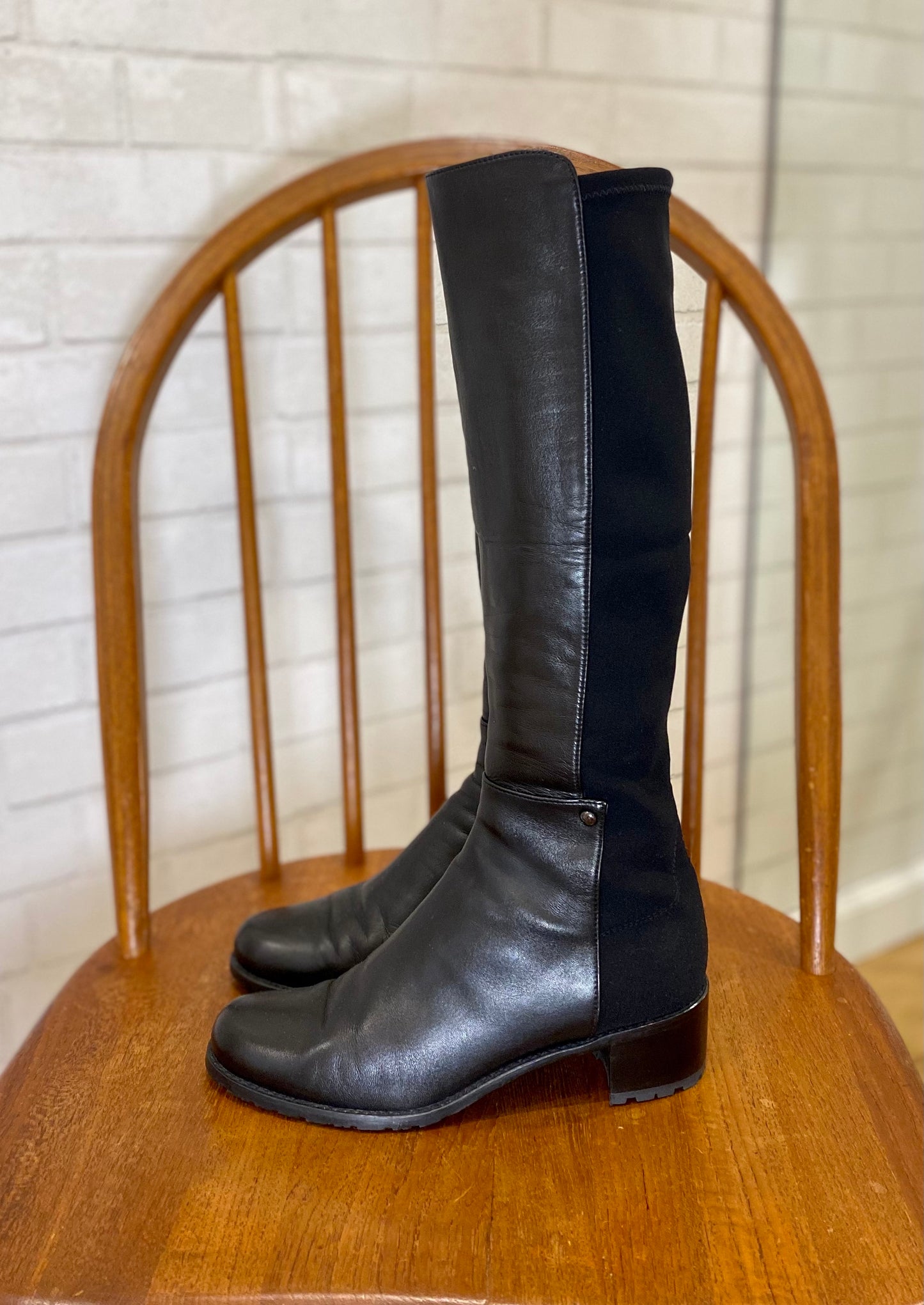 STUART WEITZMAN  flat Knee High Leather and stretch Boots / US6.5-EU37