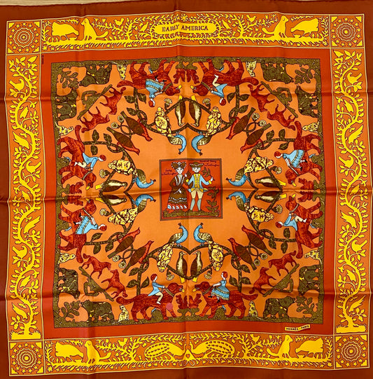 HERMES Silk Square EARLY AMERICA Scarf 90x90