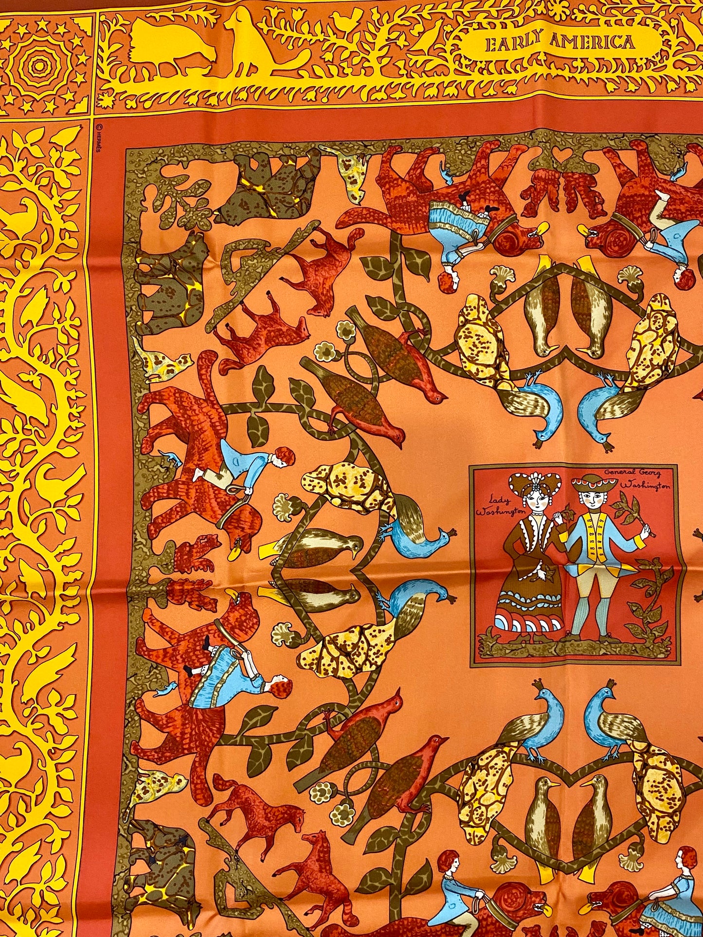 HERMES Silk Square EARLY AMERICA Scarf 90x90