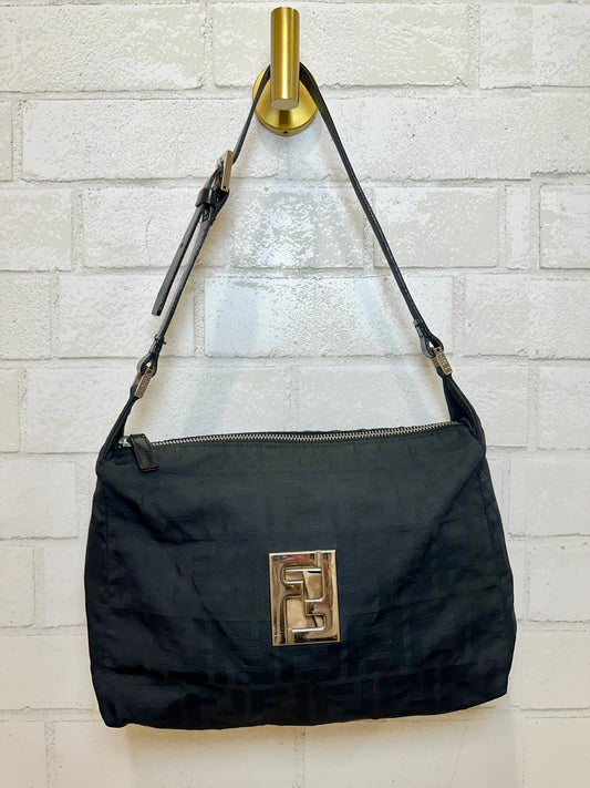 FENDI Black Nylon Zucca Shoulder Bag