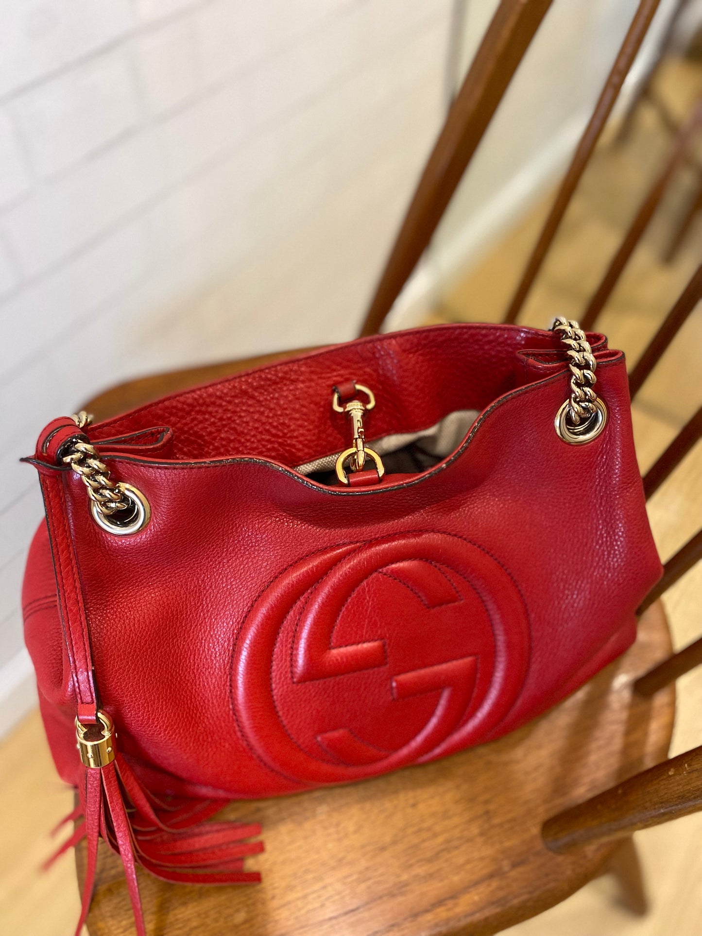 GUCCI Soho Medium Red leather Gold Chain