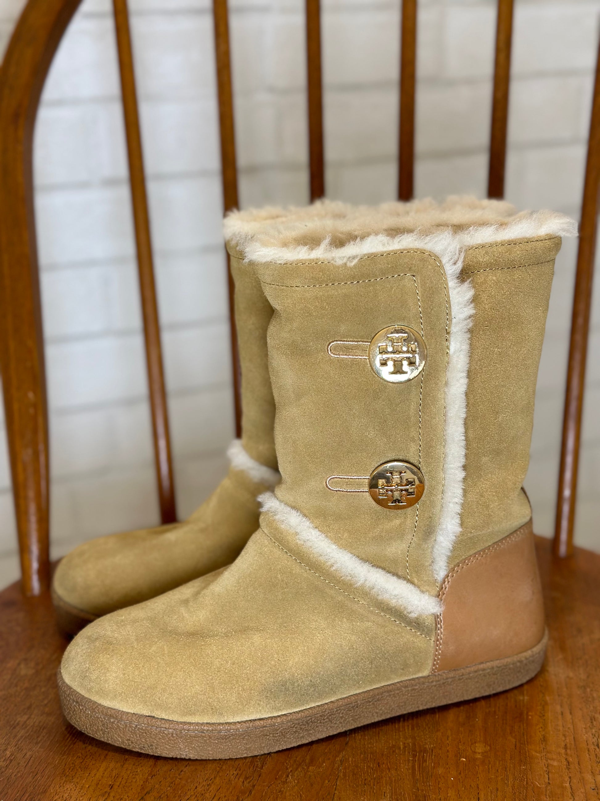 Tory burch brown suede boots hot sale