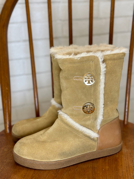 TORY BURCH Shearling Fur lined Suede Boots / US8.5