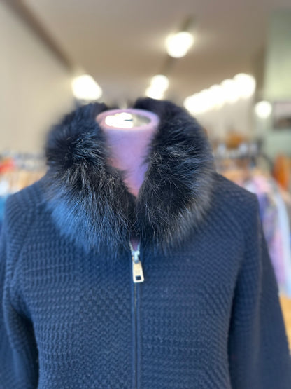 PRADA Zipped Cardigan with Fur collar / M-IT44