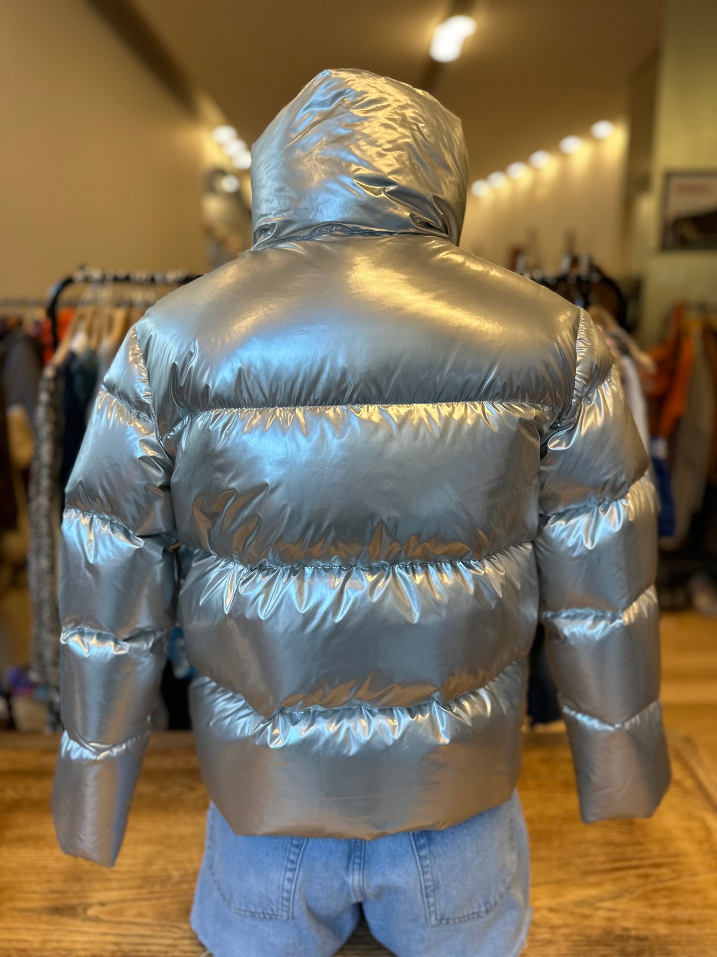 SAM Silver cropped Puffer Jacket / S