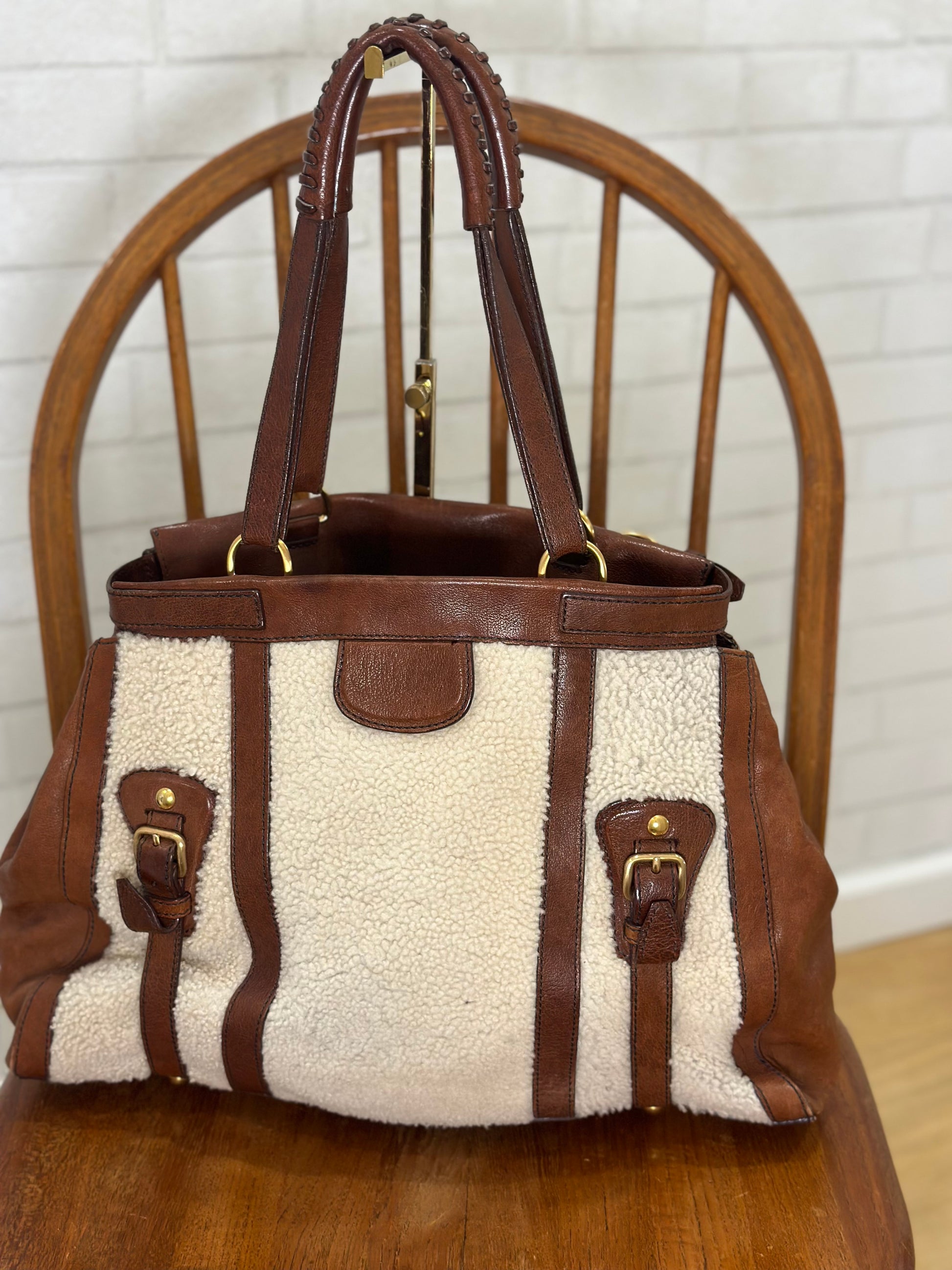 MIU MIU Shearling and Leather Tote bag Second Edition NY