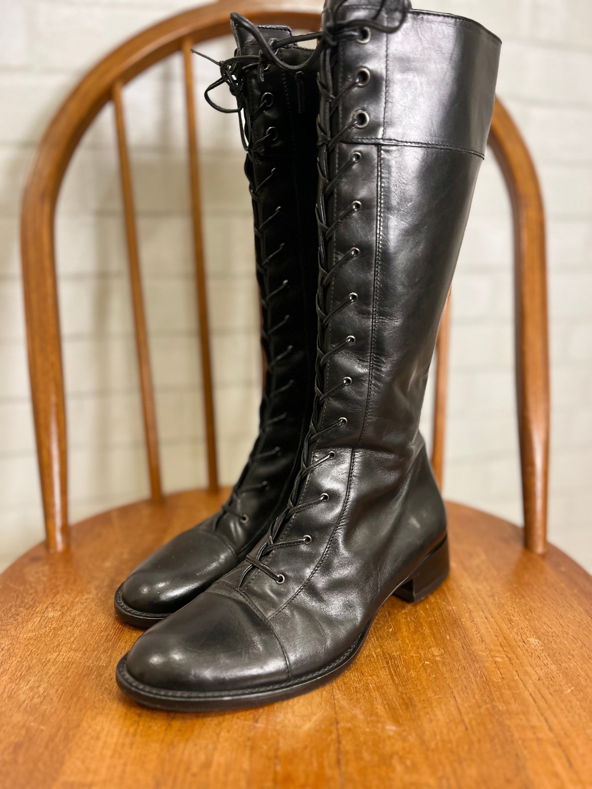 VIA SPIGA High Lace up leather Boots 7.5 38 Second Edition NY