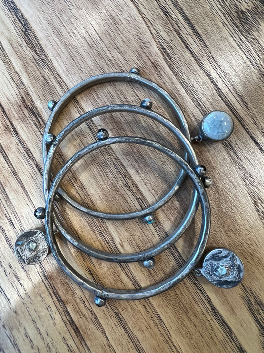 African style set of 3 bangles w stone pendants