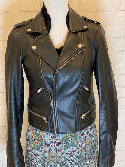 MAJE Leather Biker Jacket / S-EU36