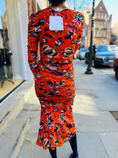 DVF NWT Long Rushed Dress / S