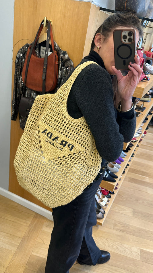 PRADA Crochet Raffia Tote Bag