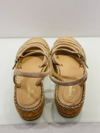 CHANEL Wedge sole sandals with chain / US9-EU40