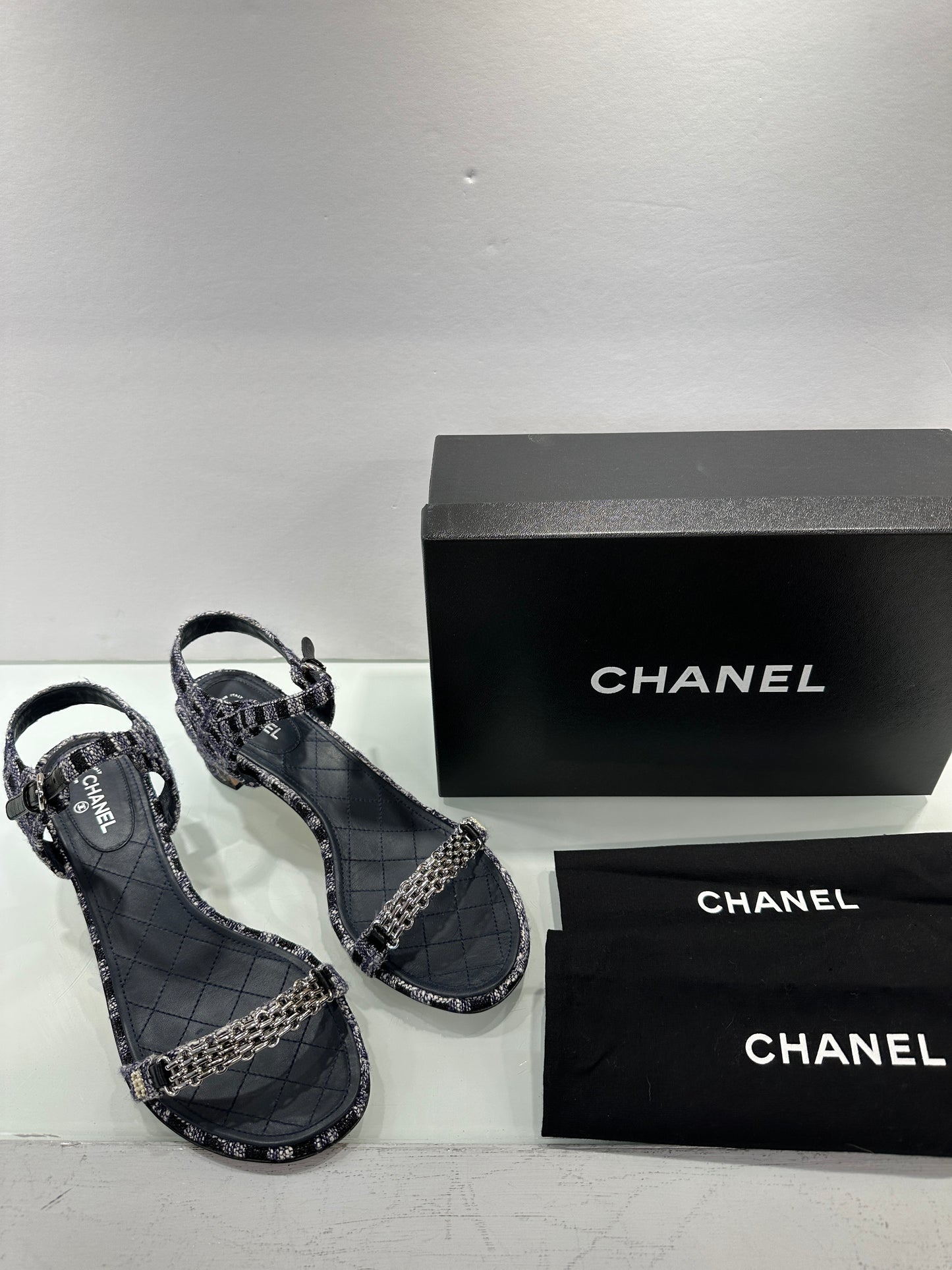 CHANEL tweed sandals/ 40-9