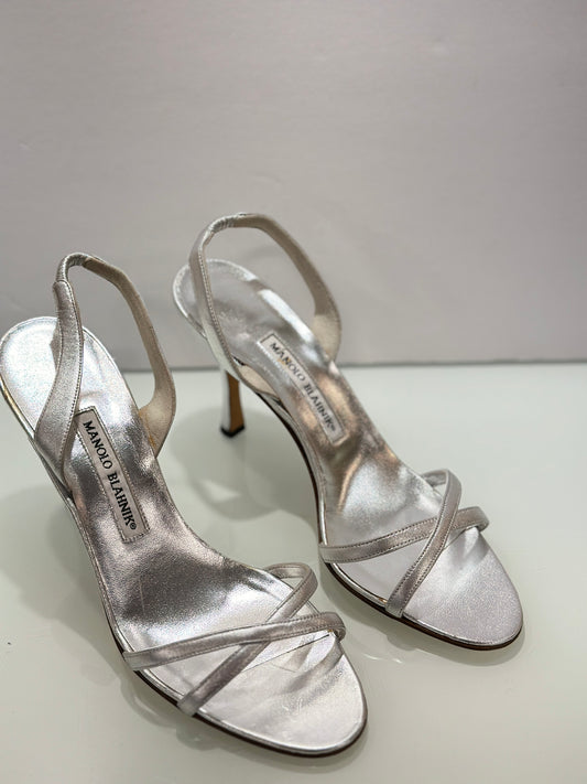 MANOLO BLAHNIK Silver leather Sandals / US9-EU39.5