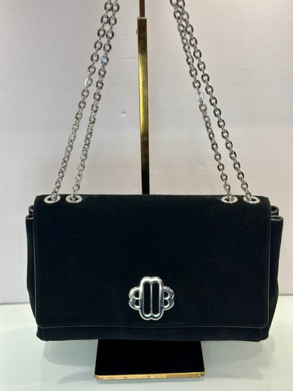 MAJE Suede Crossbody Bag with silver chain