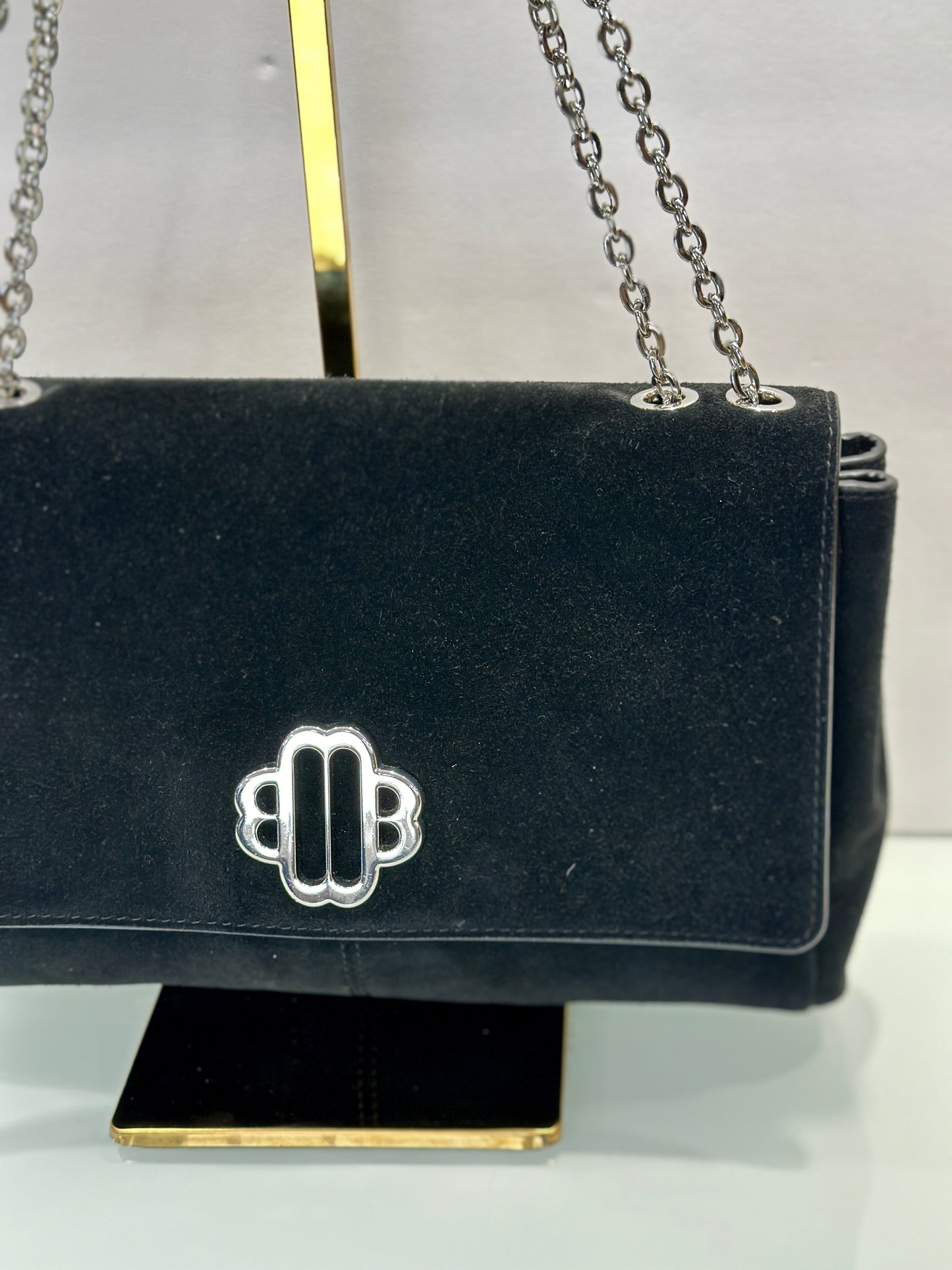 MAJE Suede Crossbody Bag with silver chain