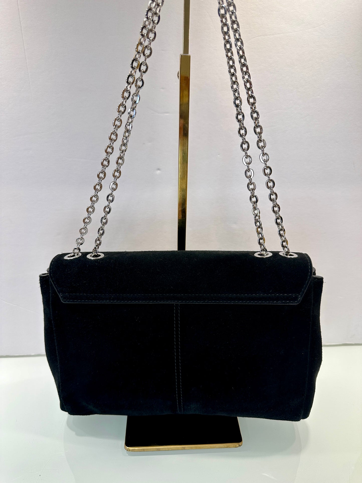 MAJE Suede Crossbody Bag with silver chain