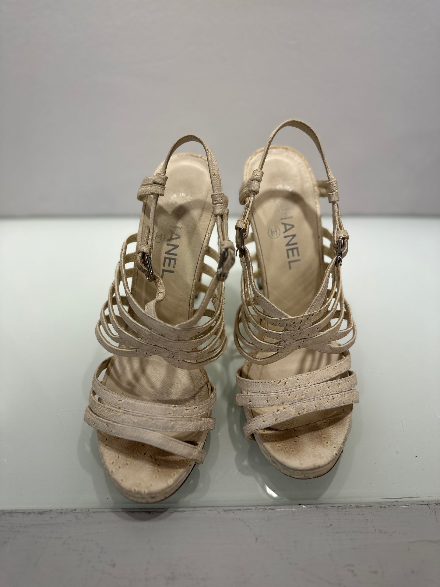 CHANEL slingback cork heels/ US9-EU39.5