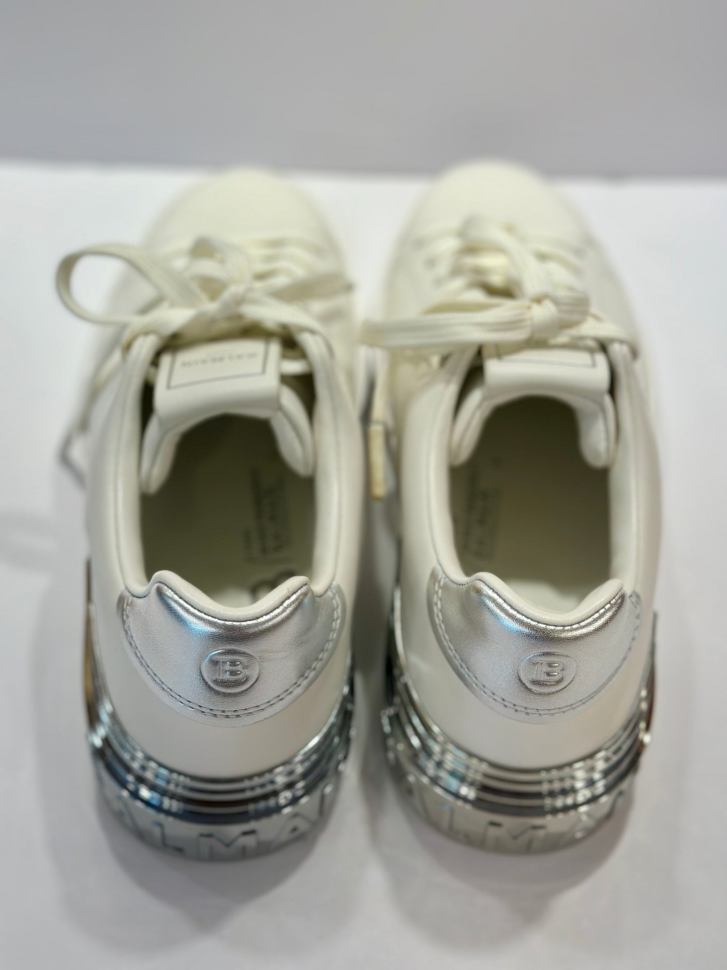 BALMAIN Leather White Silver Sneakers/ US9-39