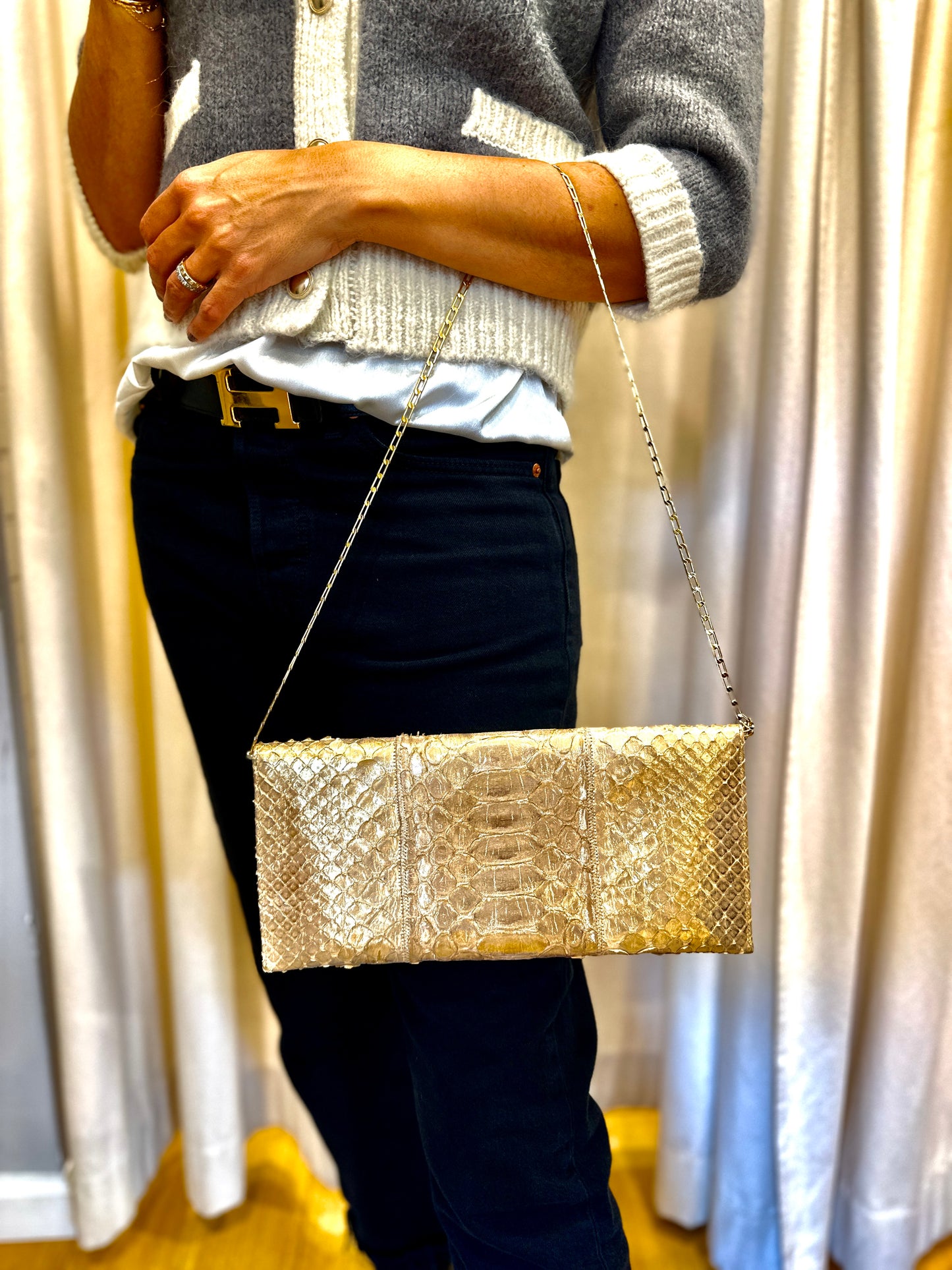 CARLOS FALCHI Evening Clutch with Chain Strap