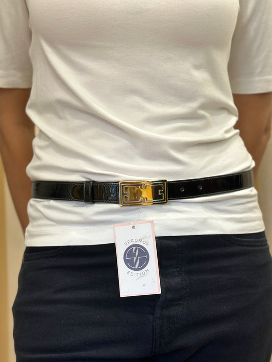 ESCADA Patent Leather belt with Gold Buckle / S-M