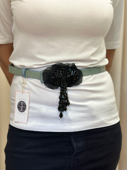 DRIES VAN NOTEN Patent Leather Belt with Beaded Flower