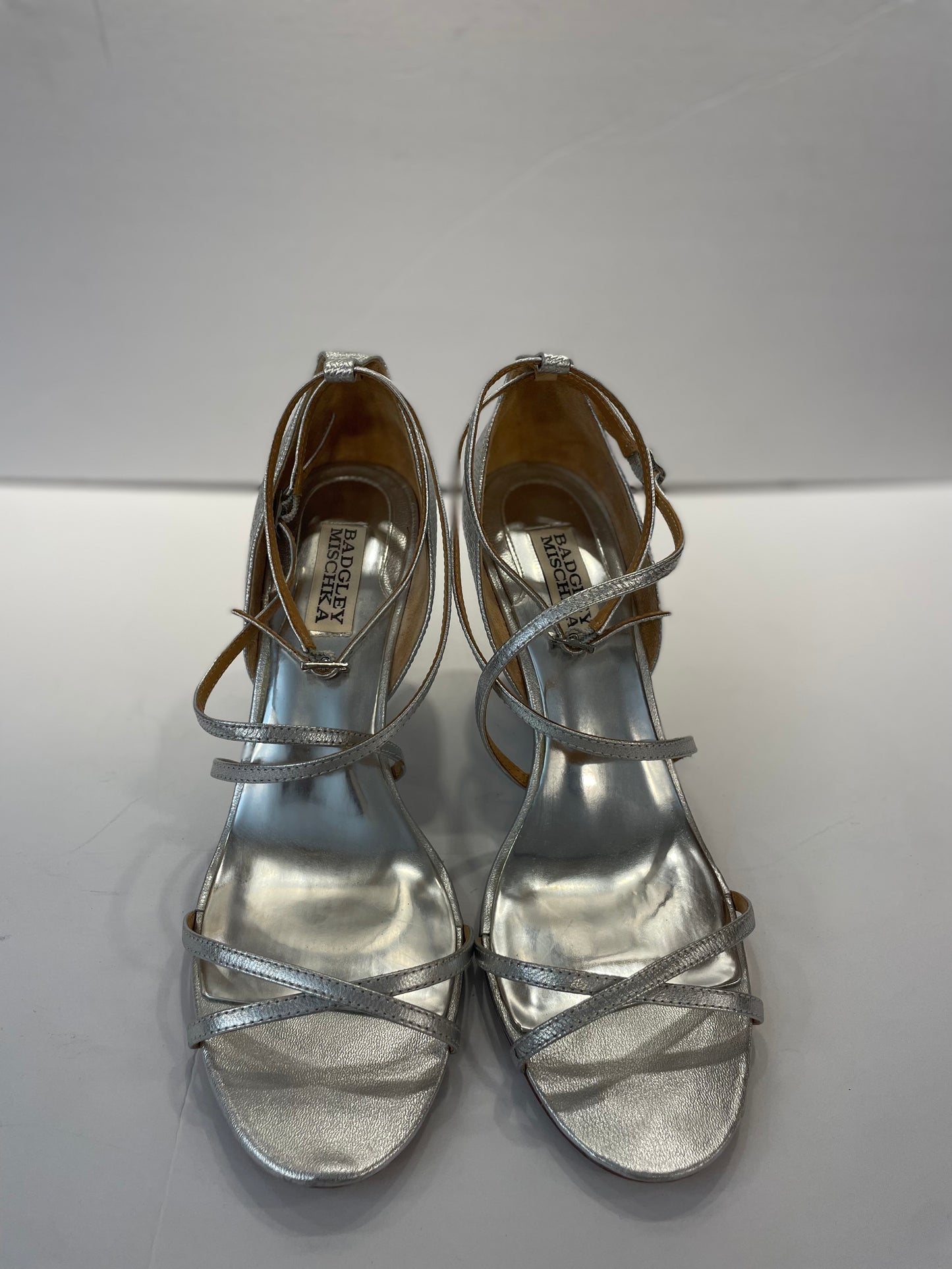 BADGLEY MISCHKA Silver WEdges Evening Sandals / US8