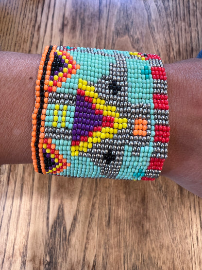 HIPANEMA Multicolor Beaded Cuff with magnetic clasp