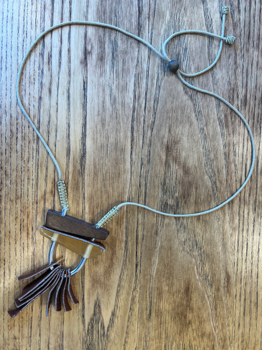 NO BRAND Wood & Leather Brown long necklace