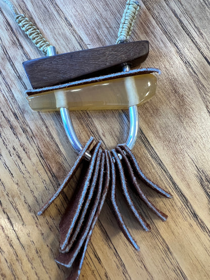 NO BRAND Wood & Leather Brown long necklace