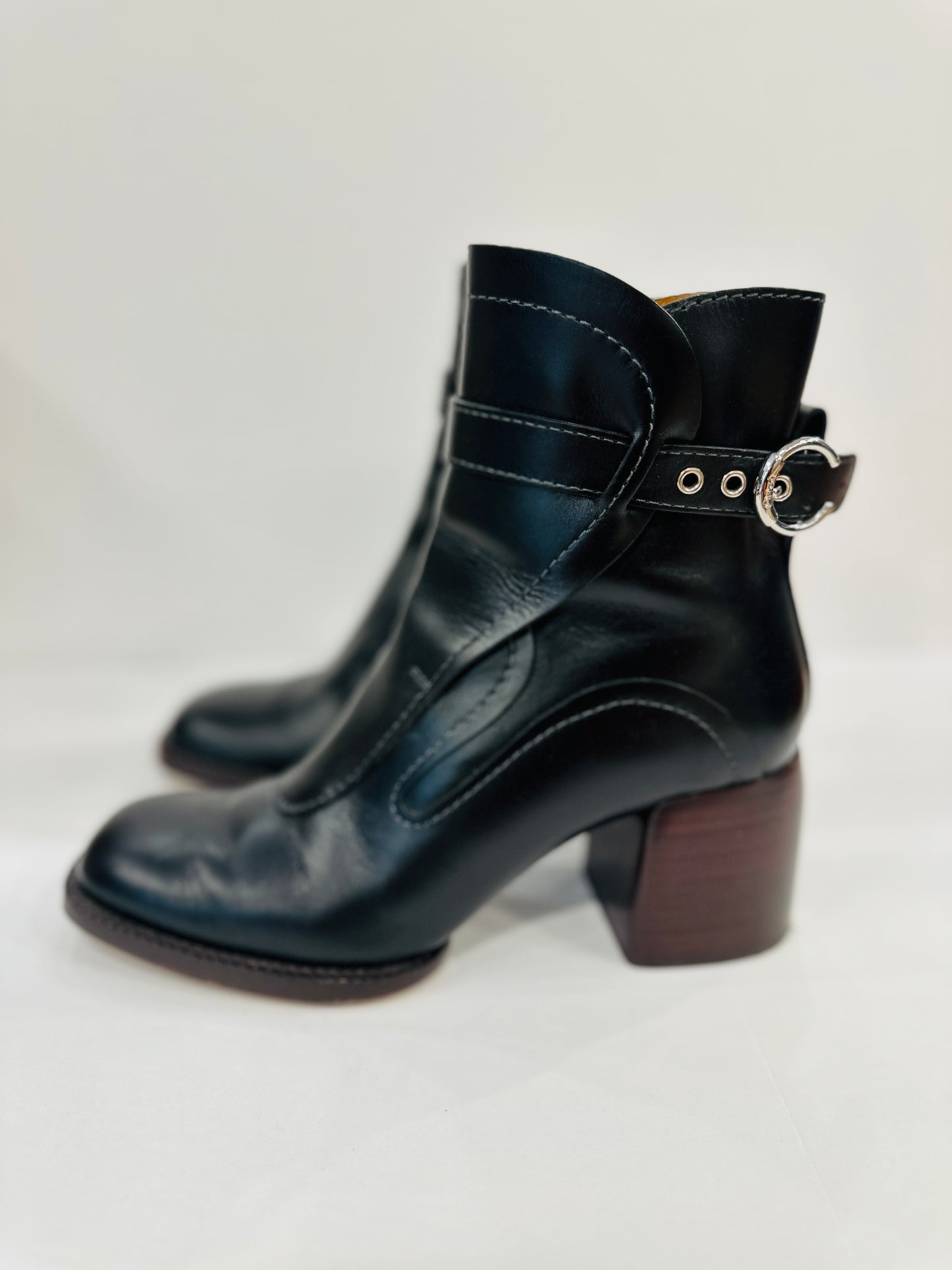 CHLOE Chunky Heel Leather Ankle Boots / US6.5-Eu37