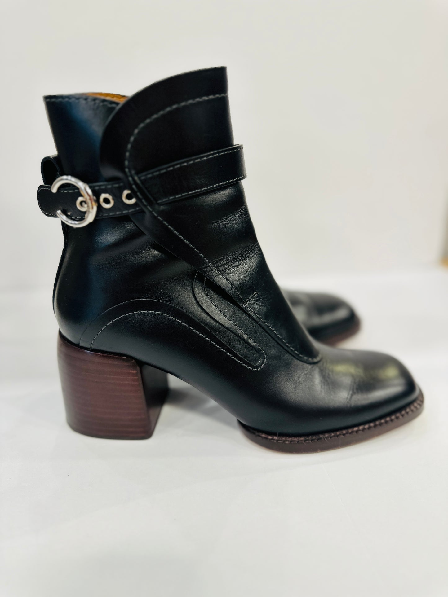 CHLOE Chunky Heel Leather Ankle Boots / US6.5-Eu37