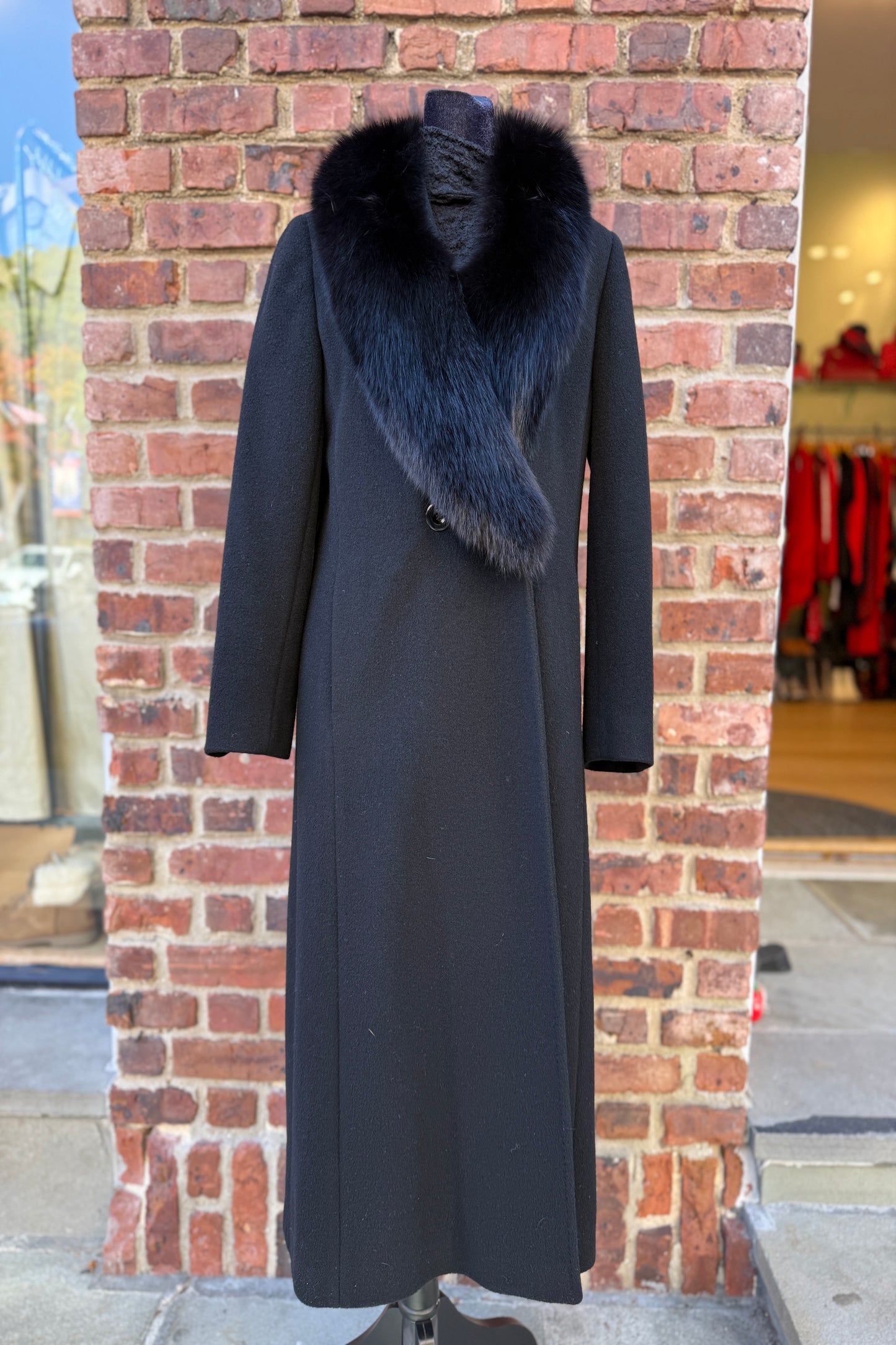 BILL BLASS Wool Long Coat with Fox Fur Collar / S