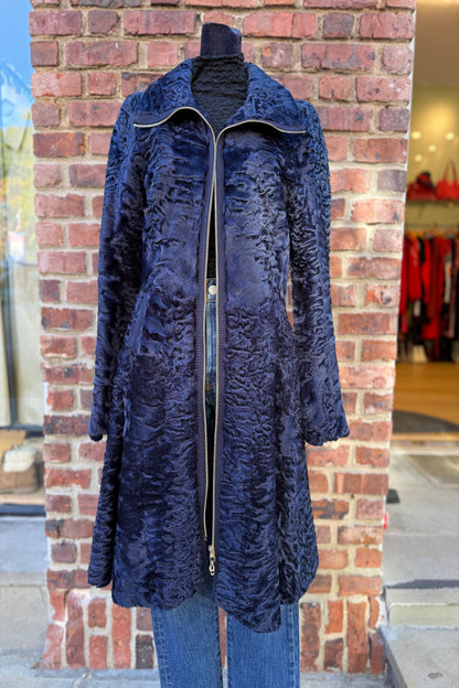 Zipped long Astrakan Fur Coat / S