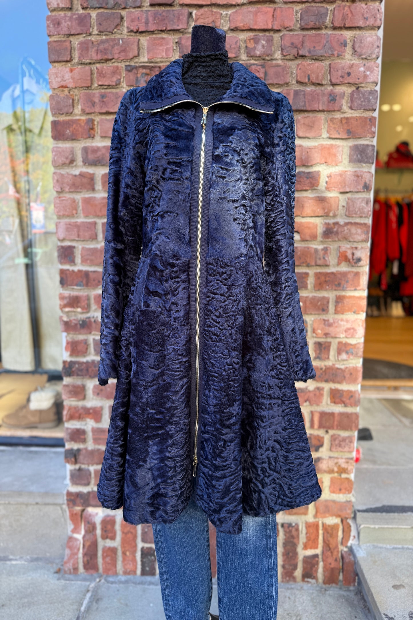 Zipped long Astrakan Fur Coat / S