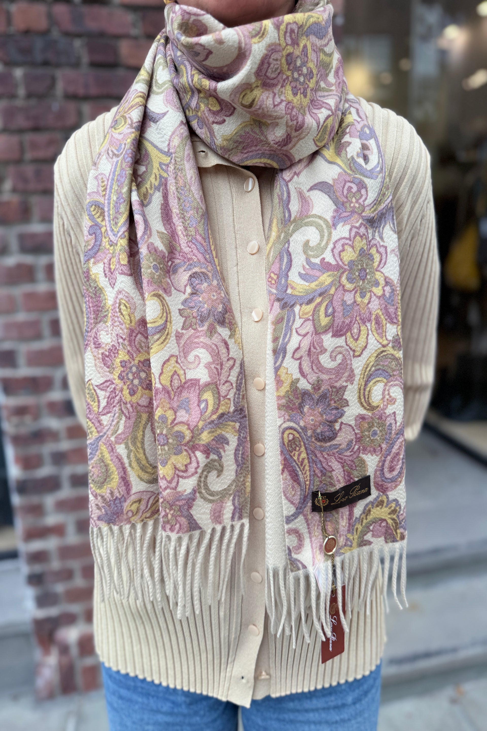 Loro Piana 100% Cashmere マフラー ロロピアーナLoro Pianaカシミア100％ニットマフラー 濃紺 (Loro