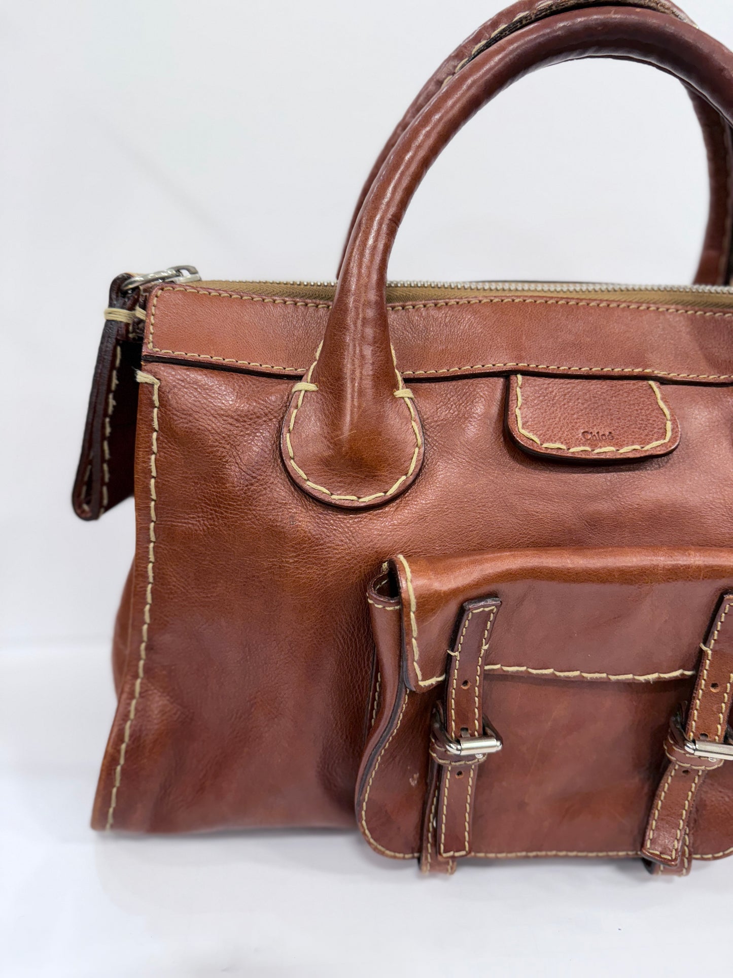 CHLOE Brown Leather Edith Tote Bag