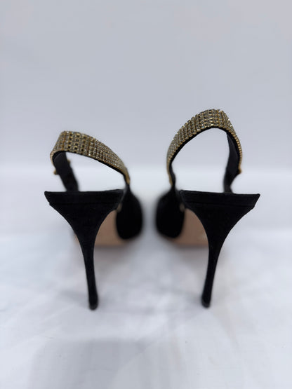 DIOR Black Suede Crystal Embelished Sling Back Pumps / US8-EU38.5