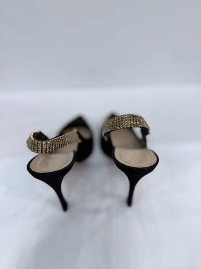 DIOR Black Suede Crystal Embelished Sling Back Pumps / US8-EU38.5