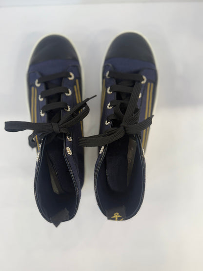 CHANEL HighTop Denim Navy Gold w. Black Leather Sneaker / US10- EUR41.5