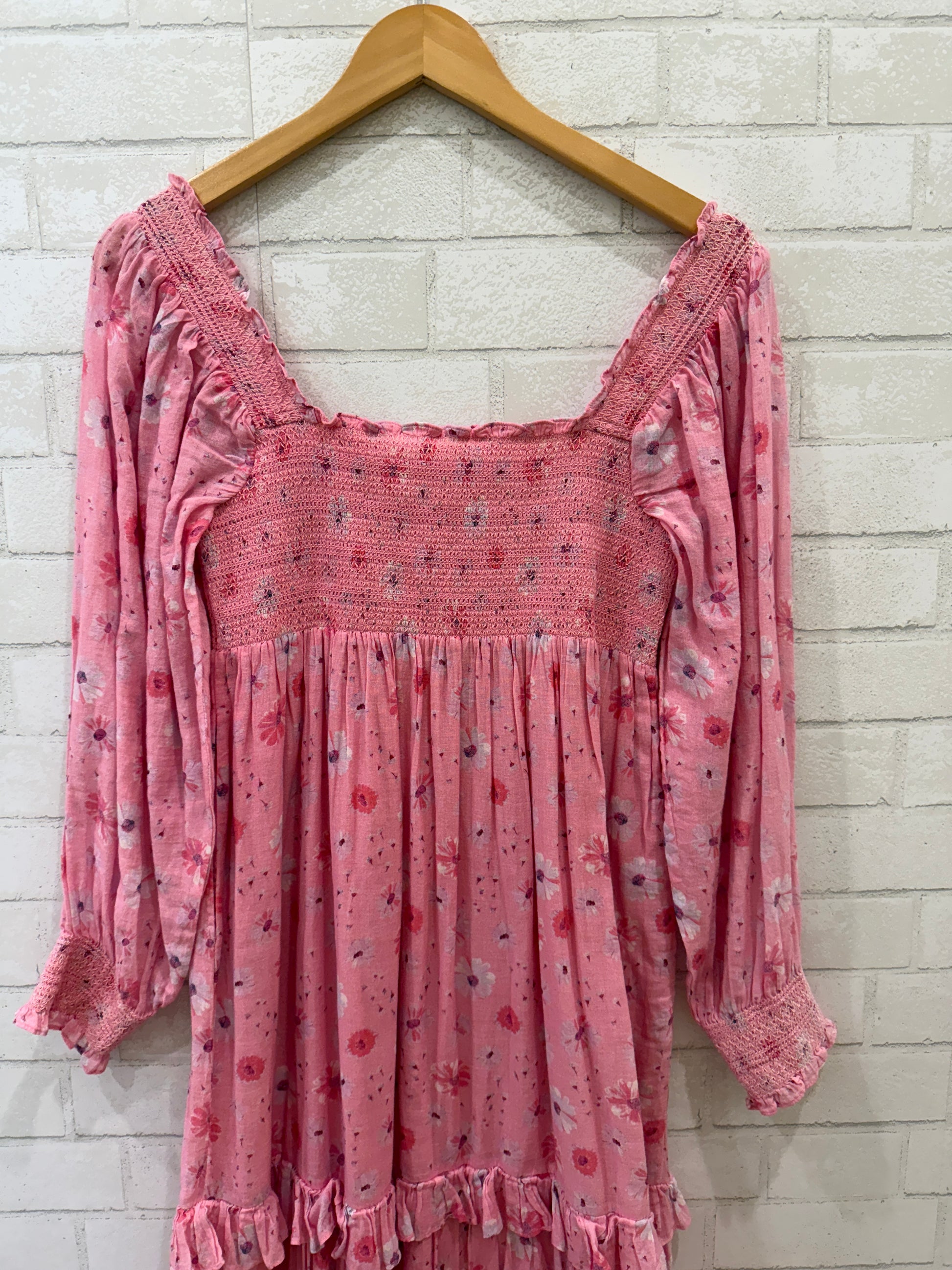 loveshackfancy maxi dress Women's Serita Lace-Trim Silk - Deep Rose dress features a floral print LoveShackFancy Louie Chiffon Ruffle Dress
