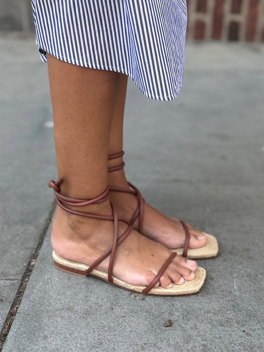 ST AGNI Espadrille Ankle Tie Leather Sandals / US8-EUR39