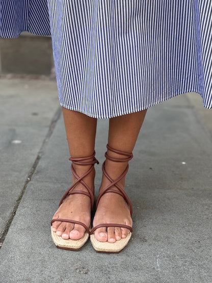 ST AGNI Espadrille Ankle Tie Leather Sandals / US8-EUR39