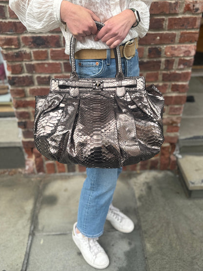 ZAGLIANI Large  Bronze Leather Python Bag