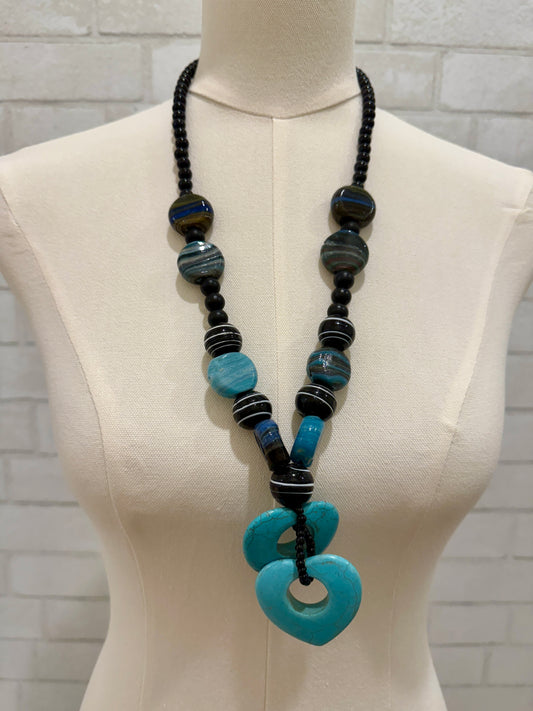 African Necklace 2 turquoise hearts
