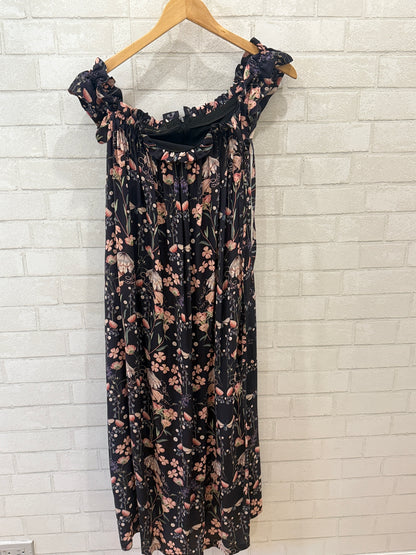 MOTHER OF PEARL Silk Sleeveless Ruffle Shoulder Long Dress / S