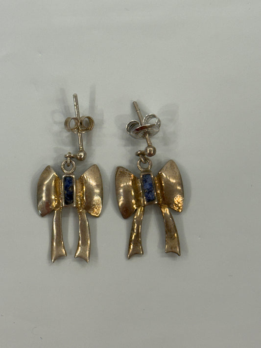NO BRAND Silver Earrings Silver bow With blue stone
