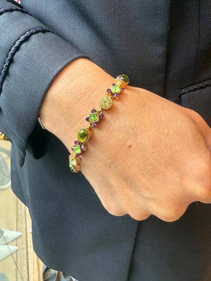 UNE LIGNE PARIS  Green and Purple Stones Bracelet/OS