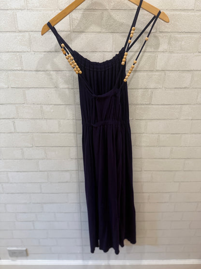 REVISITATION Purple Cotton Dress w. Wood Bead / Size OS